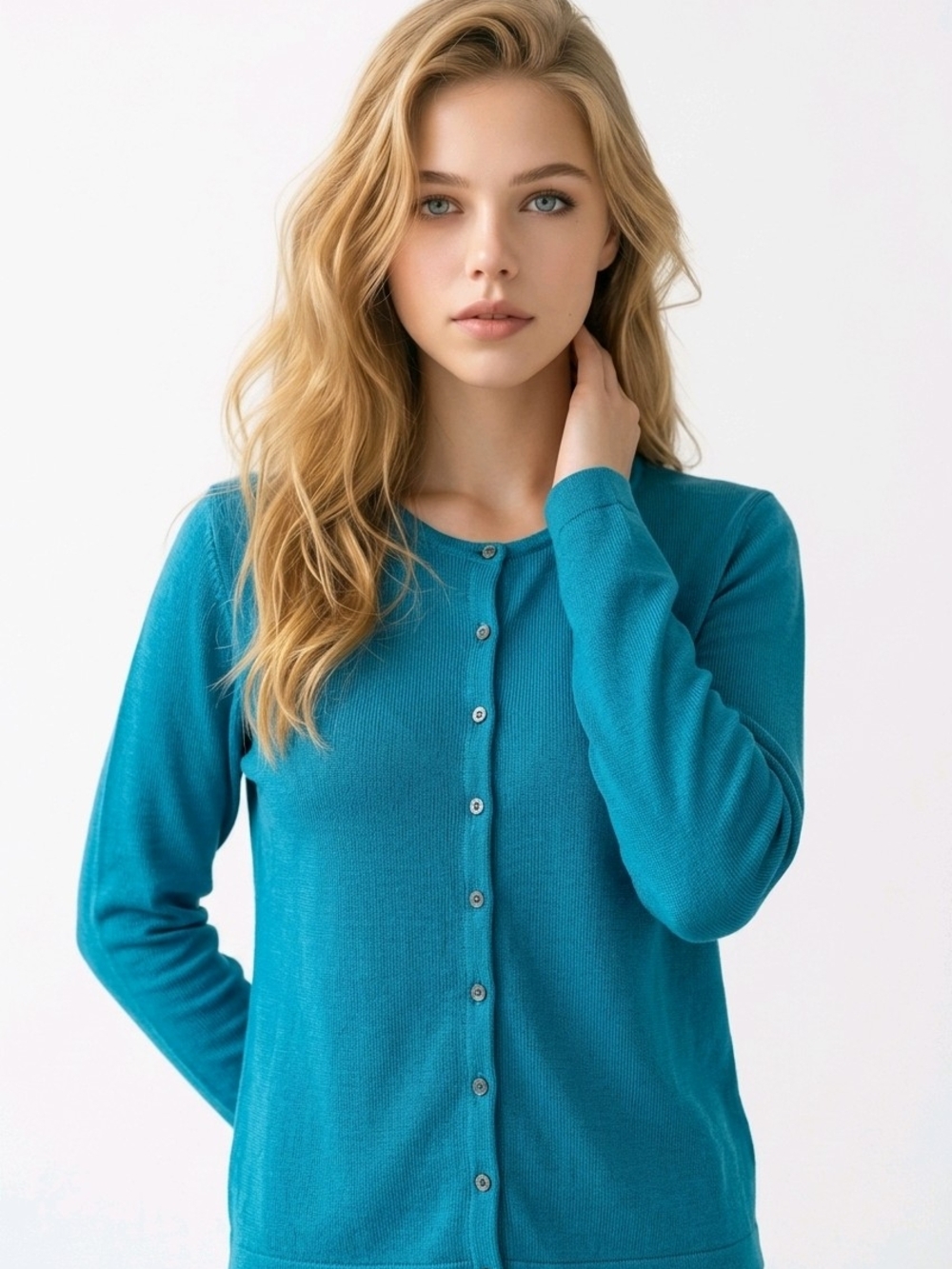 Jones New York Silk & Nylon Teal Button-Front Lightweight Cardigan
